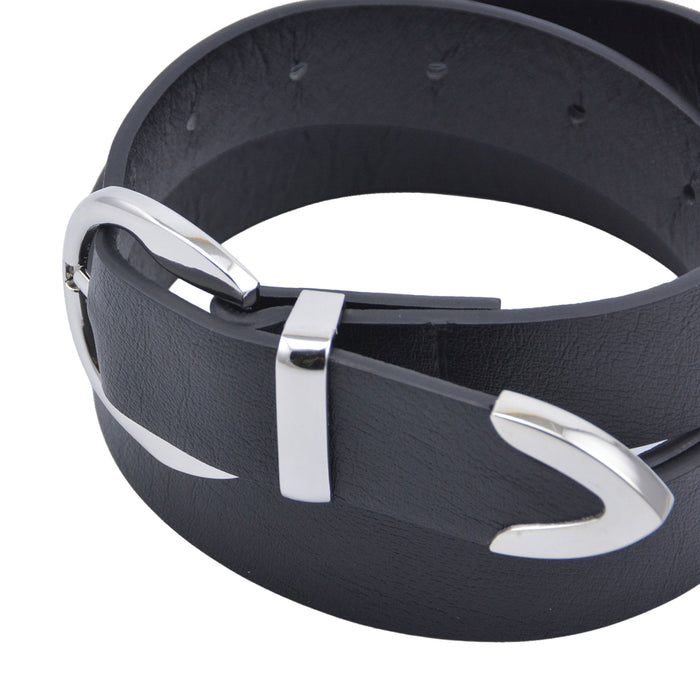 Cinturon sintetico negro plateado liso 4130-1