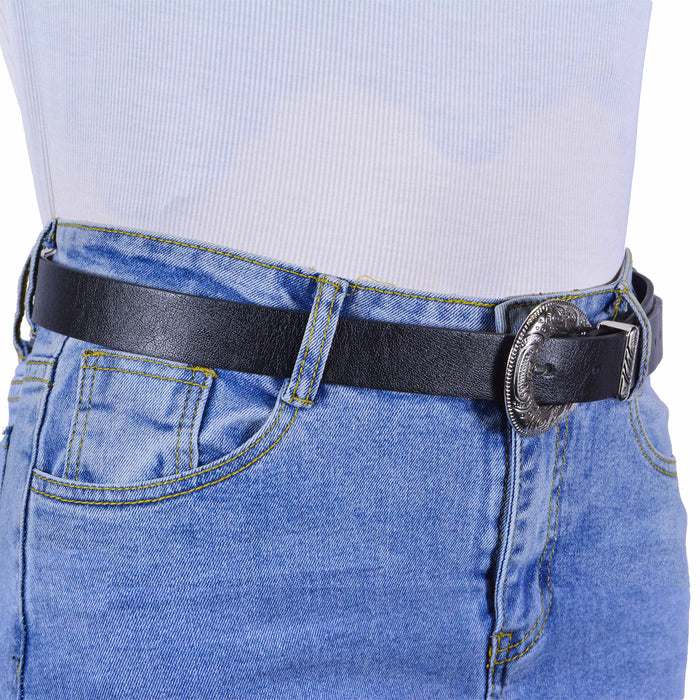 Cinturon sintetico negro plateado liso 4131-1