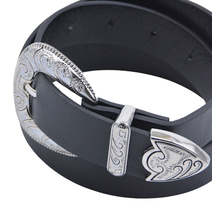 Cinturon sintetico negro plateado liso 4131-1