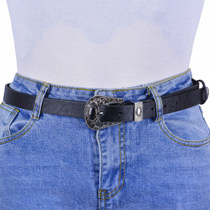 Cinturon sintetico negro plateado liso 4133