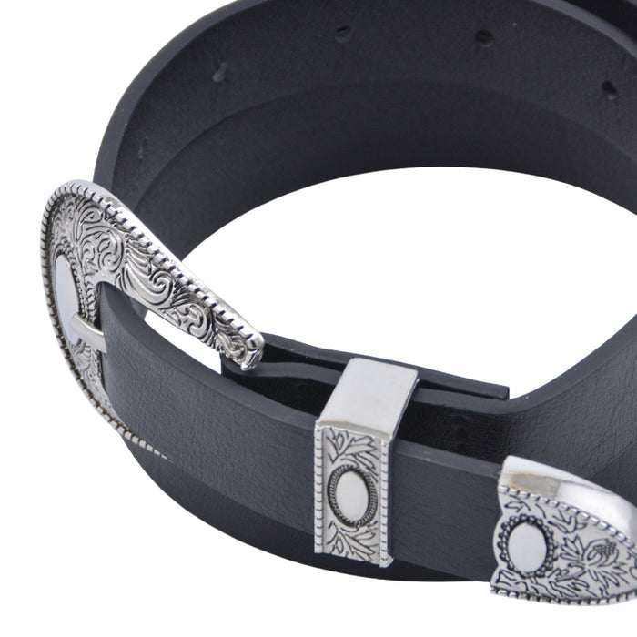 Cinturon sintetico negro plateado liso 4133