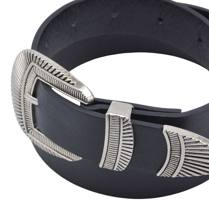 Cinturon sintetico negro plateado liso 4135-1