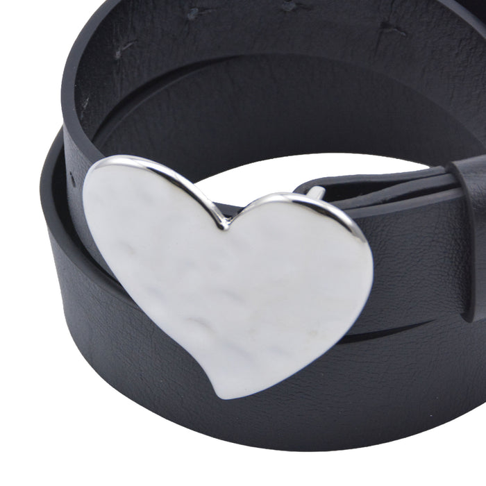 Cinturon sintetico negro plateado liso corazon 4132-1 