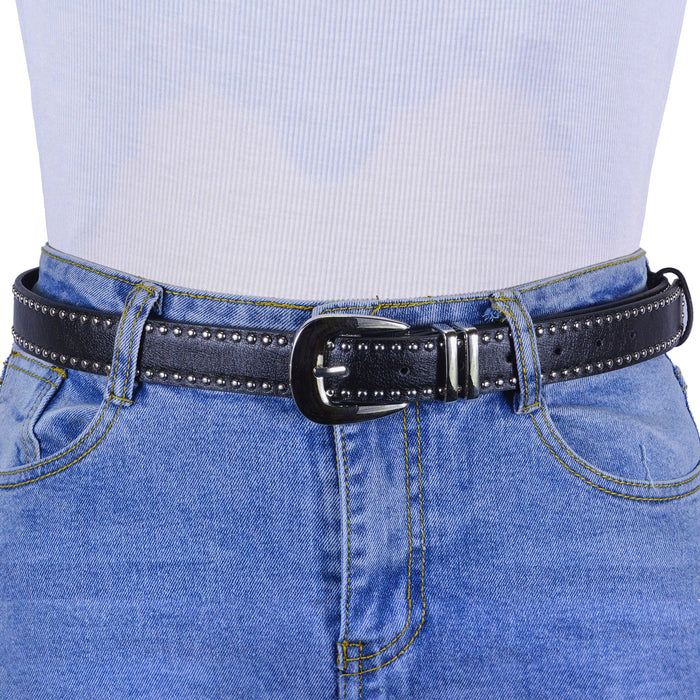 Cinturon sintetico negro plateado tachas 4134-1