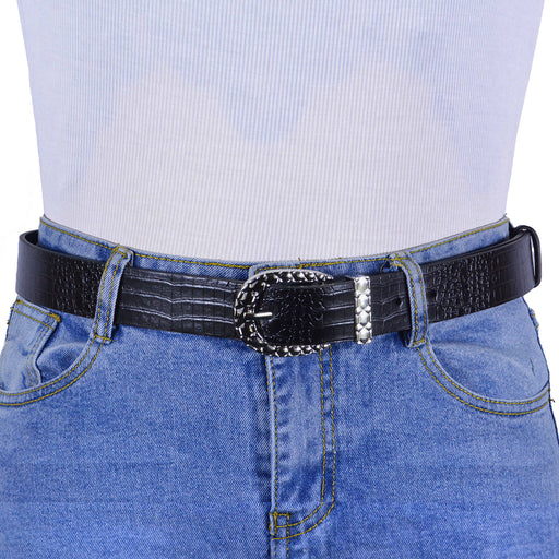 Cinturon sintetico negro plateado texturizado 4136-1