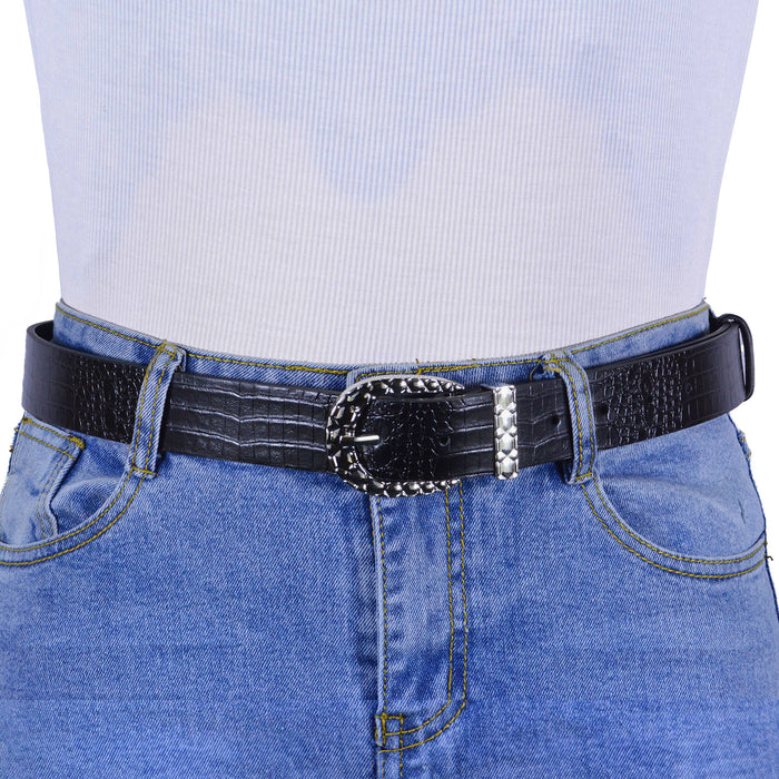 Cinturon sintetico negro plateado texturizado 4136-1