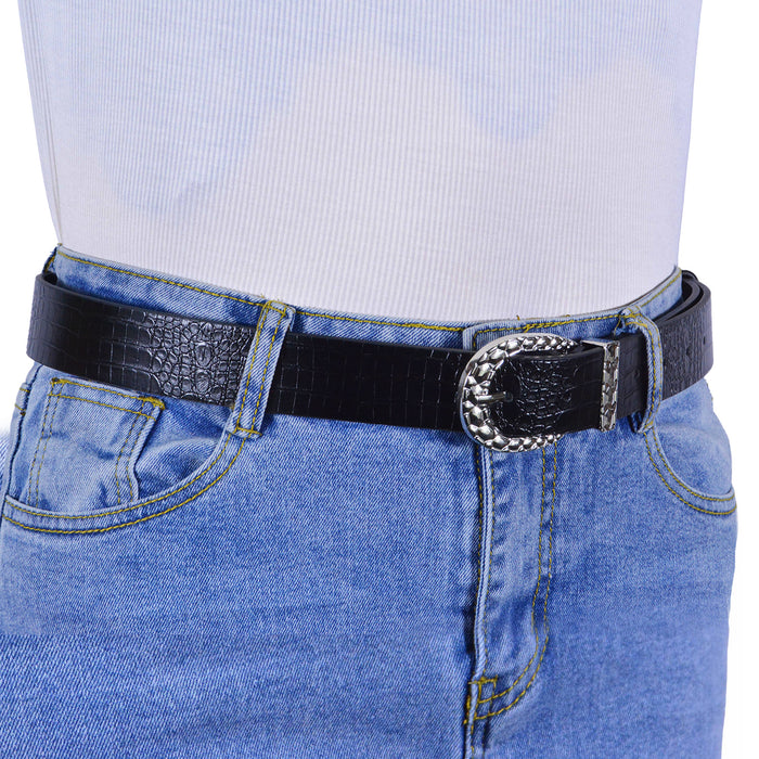 Cinturon sintetico negro plateado texturizado 4136-1