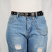 Cinturon sintetico tachas cadena doble negro plateado 3843