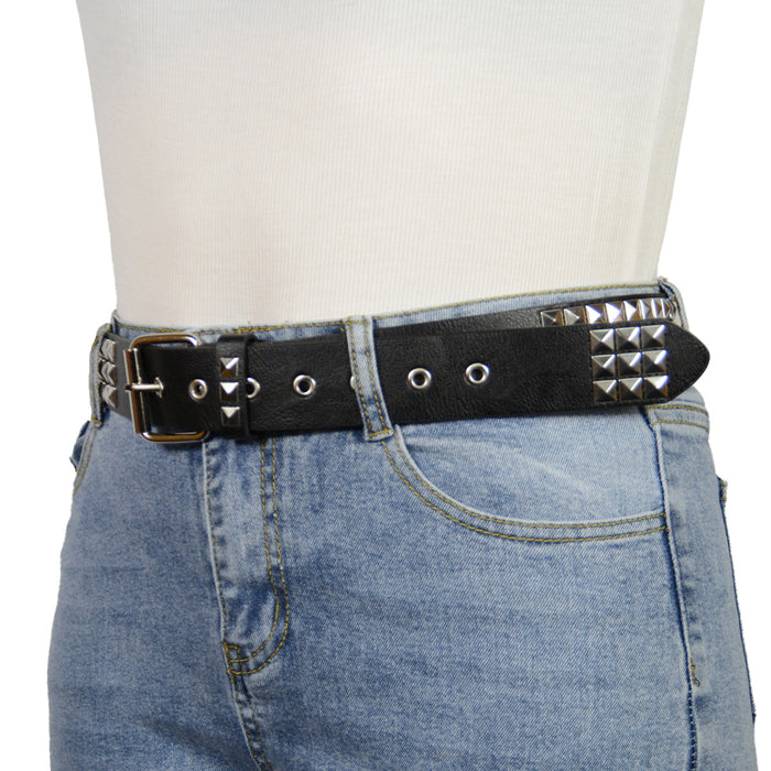 Cinturon sintetico tachas piramide hebilla plateada 3979-1