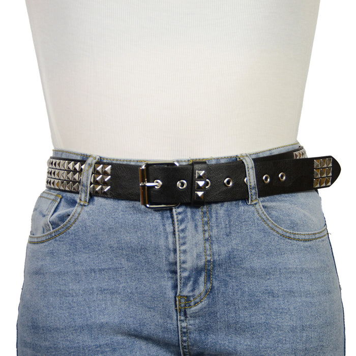 Cinturon sintetico tachas piramide hebilla plateada 3979-1