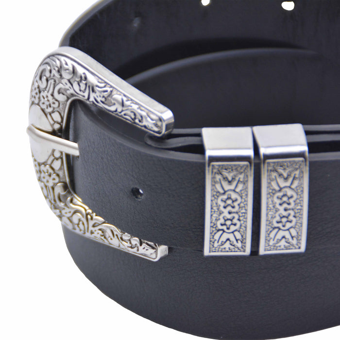 Cinturon sintetico negro hebilla plateada 4073-1