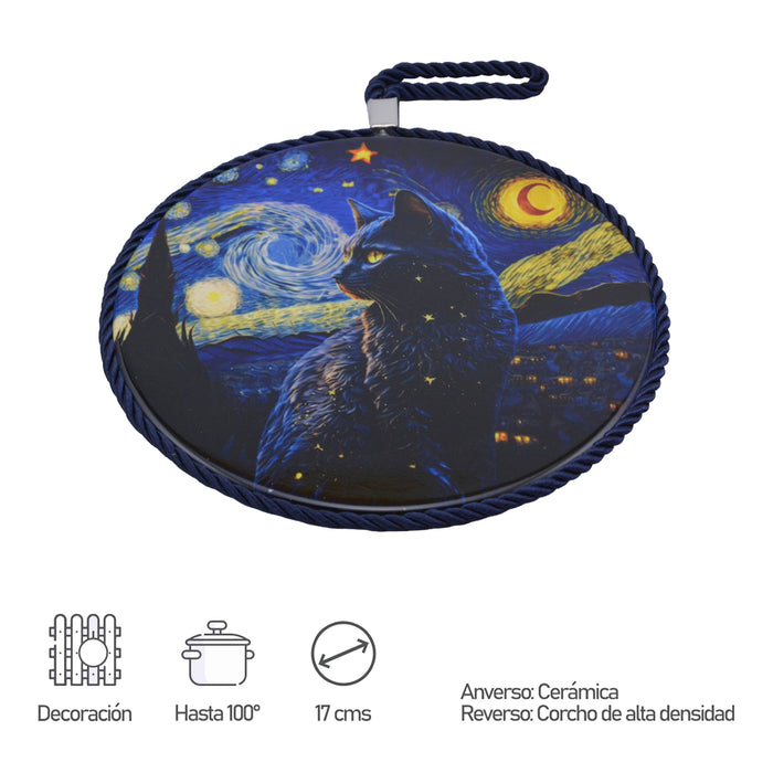 Colgante ceramica corcho gato negro noche 4143-1