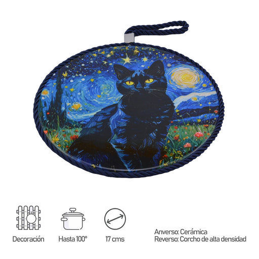 Colgante ceramica corcho gato negro noche 4143-3