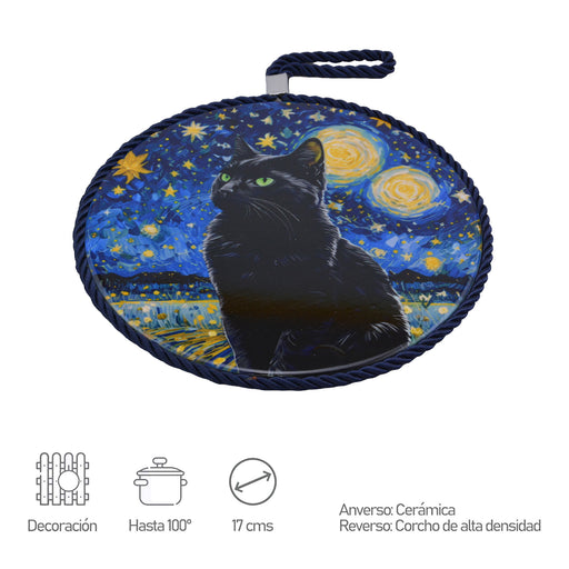 Colgante ceramica corcho gato negro noche 4143-5