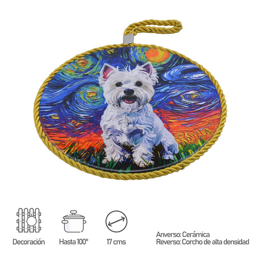 Colgante ceramica corcho perro Westie 4142-2