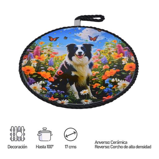Colgante ceramica corcho perro bordie Collie 3924-7