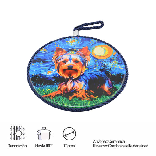 Colgante posaolla ceramica corcho pintura perro yorkshire 3775-3