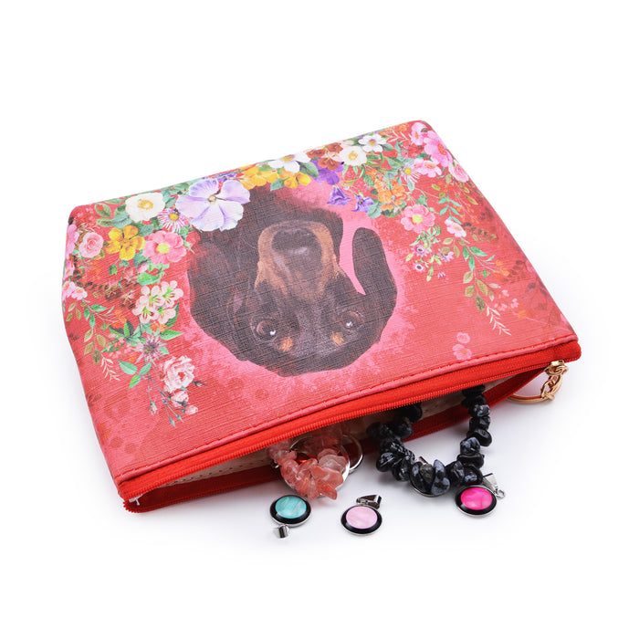 Cosmetiquero plastico floral rojo salchicha negro 3601-1
