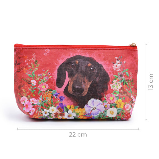 Cosmetiquero plastico floral rojo salchicha negro 3601-1