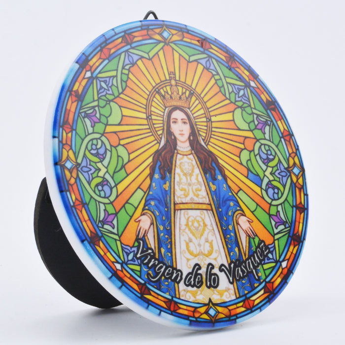 Cuadro pedestal ceramica corcho pintura religioso virgen de lo vasquez 4054-24