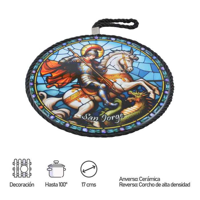 Cuadro retrato colgante ceramica corcho San Jorge 4053-11