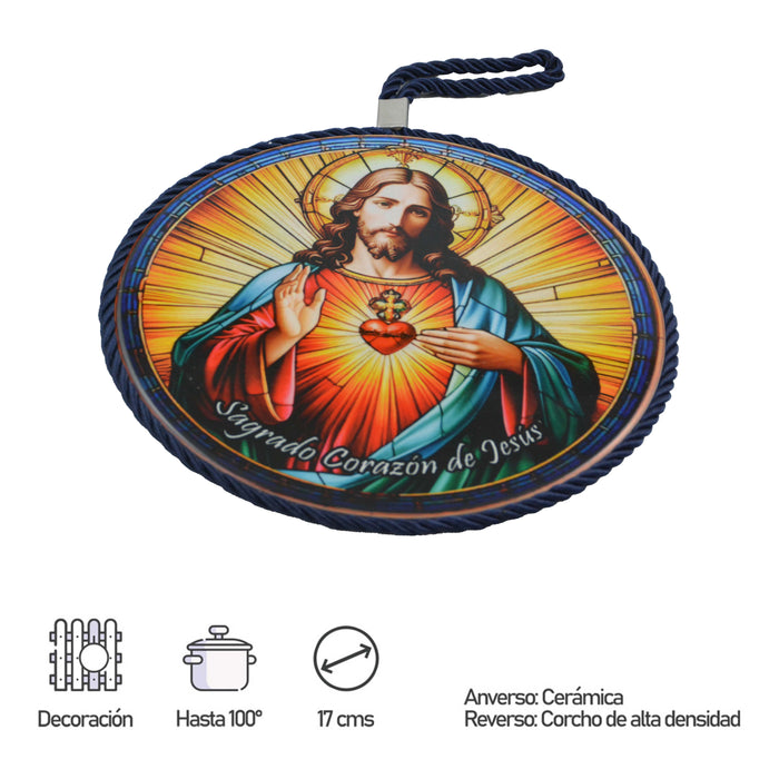 Cuadro retrato colgante ceramica corcho sagrado corazon de Jesus 4053-8