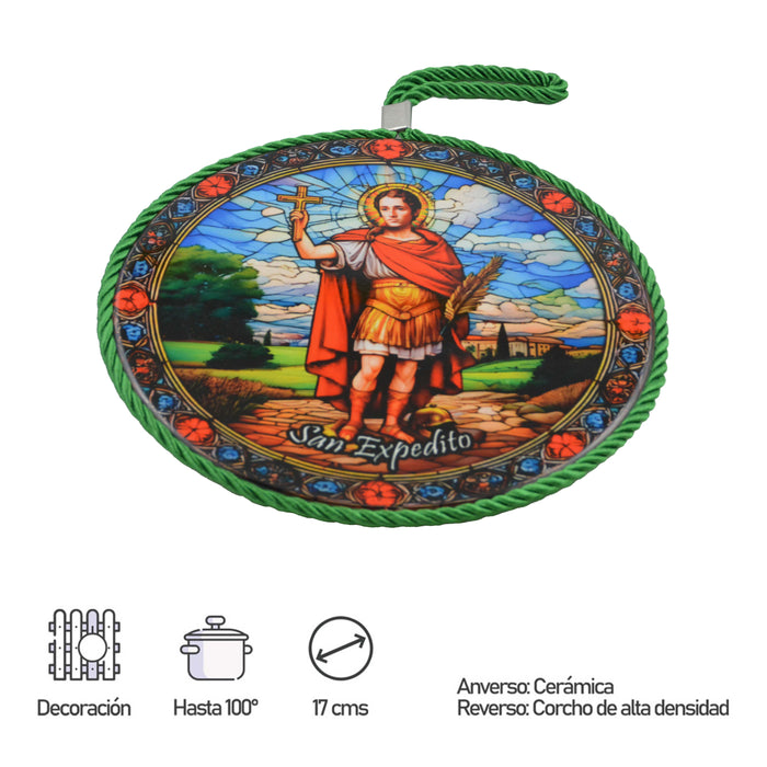 Cuadro retrato colgante ceramica corcho san Expedito 4053-6
