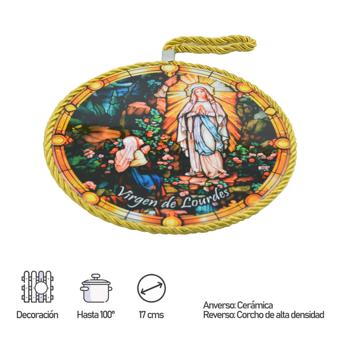 Cuadro retrato colgante ceramica corcho virgen de Lourdes 4053-1