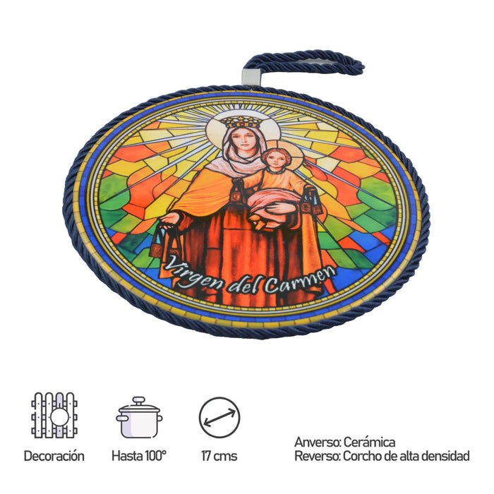 Cuadro retrato colgante ceramica corcho virgen del Carmen 4053-10