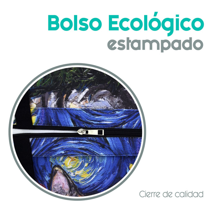 Bolso chico lona cierre van gogh pintura detalle