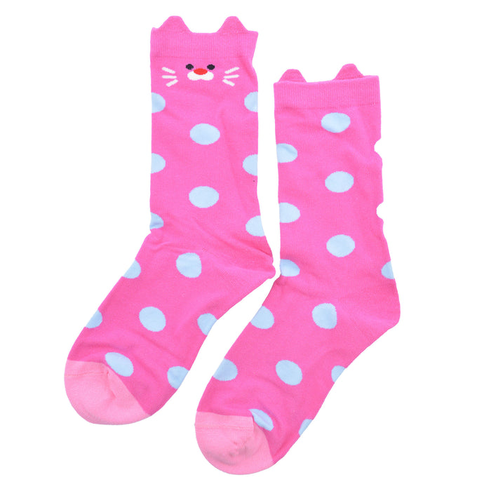 Calcetines algodon largo mujer fucsia gato 