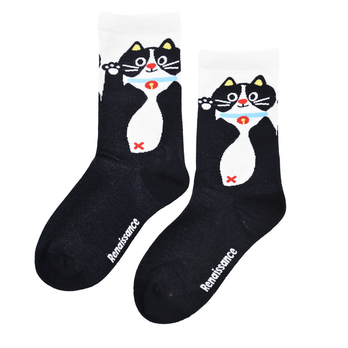 Calcetines algodon largo mujer gato negro