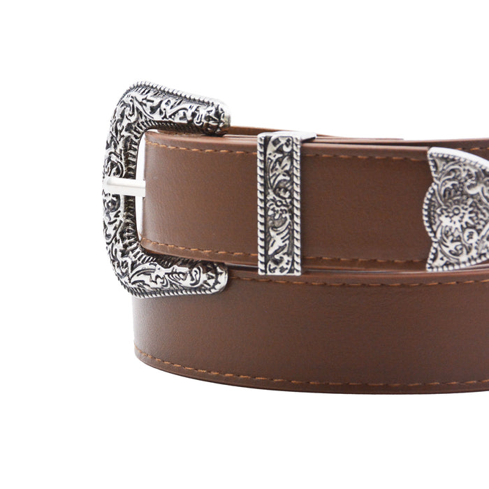 Cinturon mujer cafe sintetico plateado 3139-2