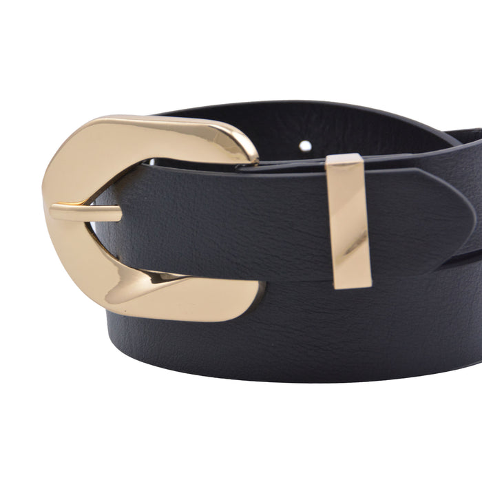 Cinturon negro sintetico negro dorado liso 4127-3