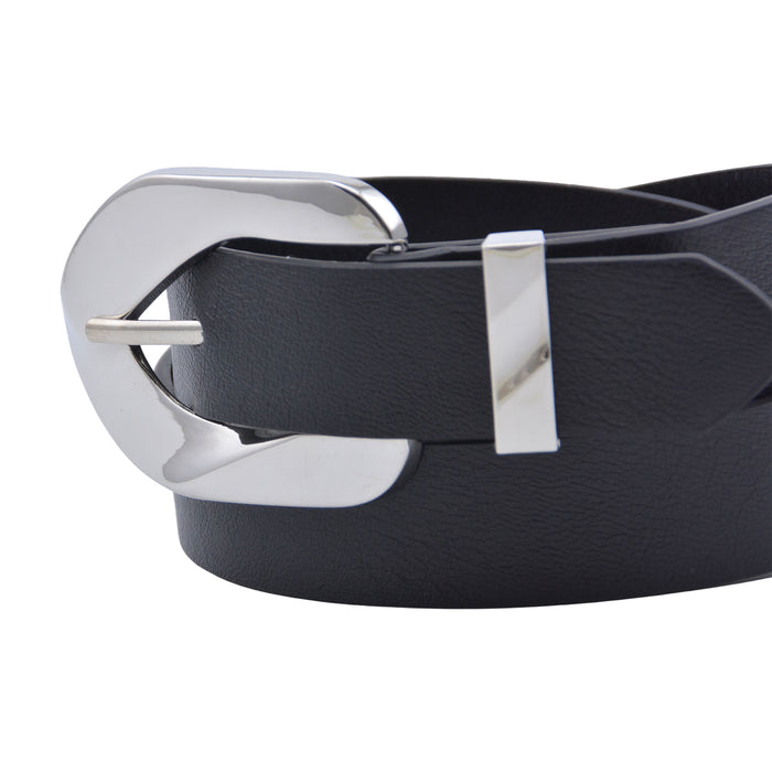 Cinturon negro sintetico negro plateado liso 4127-1