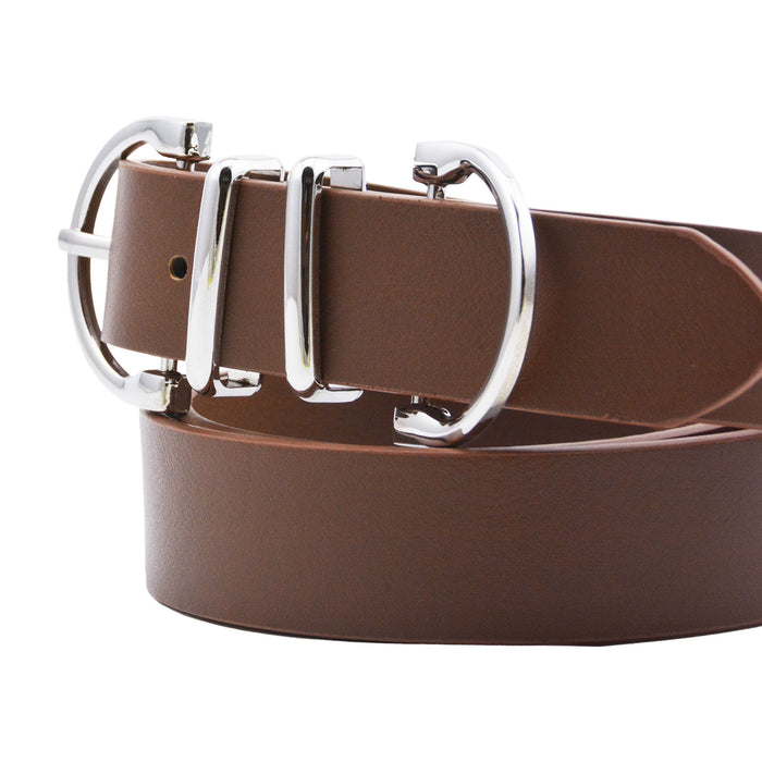Cinturon sintetico cafe plateado liso 2058-2