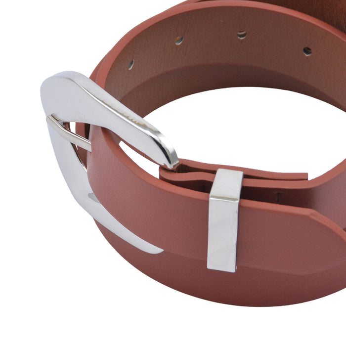 Cinturon sintetico cafe rojizo dorado liso 4127-2