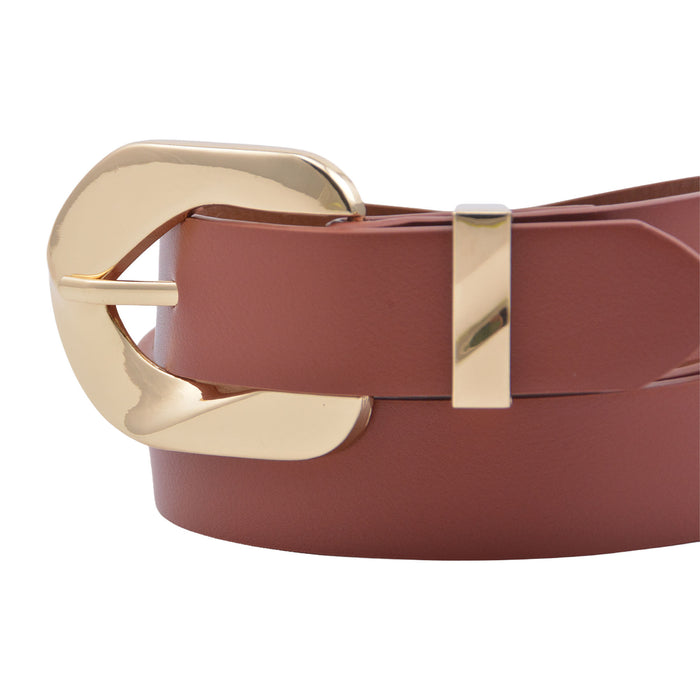 Cinturon sintetico cafe rojizo dorado liso 4127-4