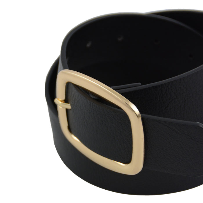 Cinturon sintetico liso negro hebilla rectangular dorada 2129-2
