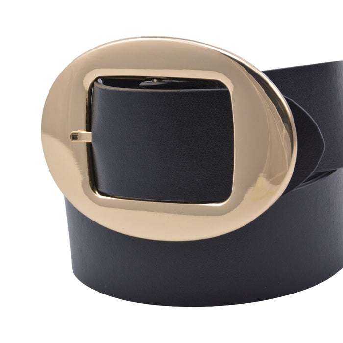 Cinturon sintetico negro dorado liso 4128-2