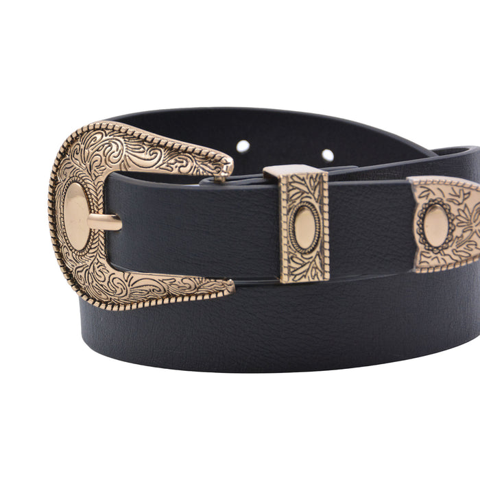 Cinturon sintetico negro dorado liso 4133-2