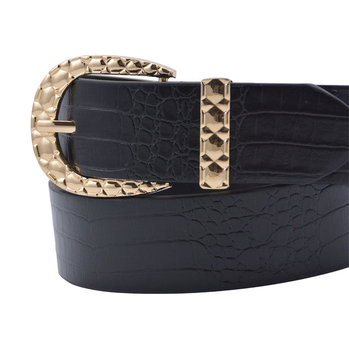 Cinturon sintetico negro dorado liso 4136-2