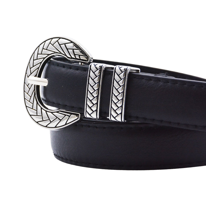 Cinturon sintetico negro liso plateado 1953-2