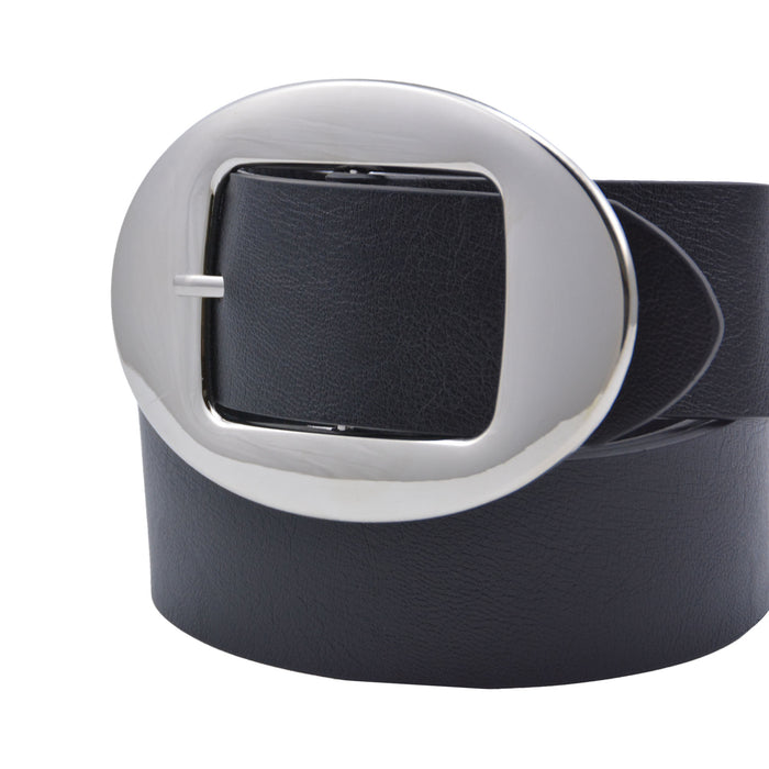 Cinturon sintetico negro plateado liso 4128-1