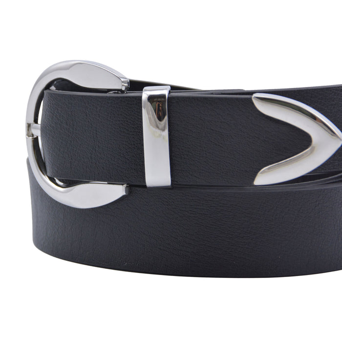 Cinturon sintetico negro plateado liso 4130-1