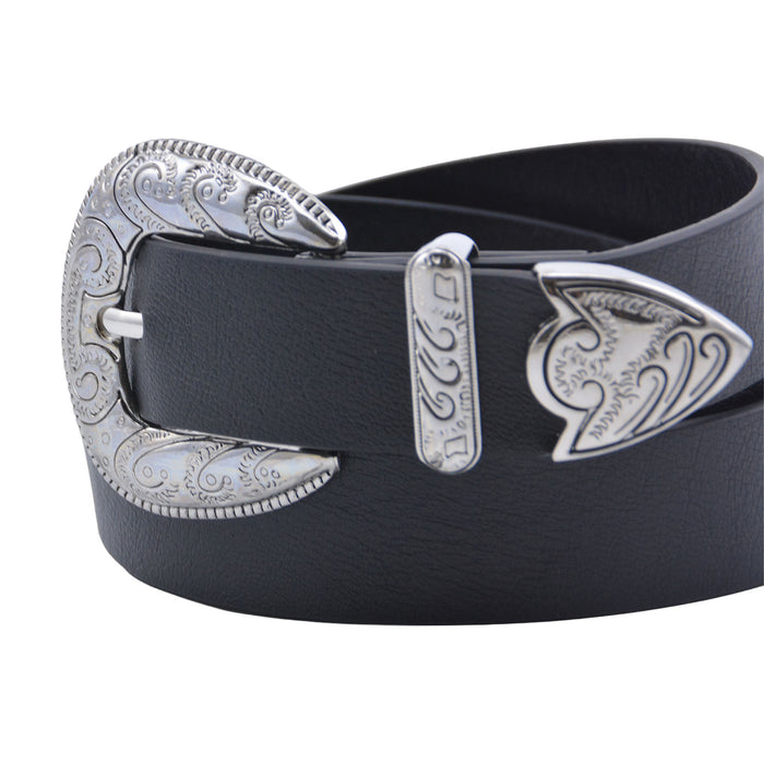 Cinturon sintetico negro plateado liso 4131-1