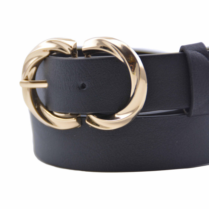 cinturon sintetico liso negro metal dorado 4077-2