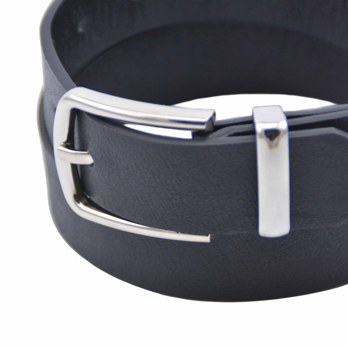 cinturon sintetico liso negro metal plateado 4081-1