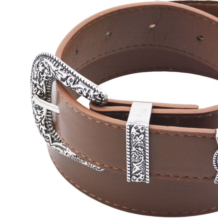 Cinturon mujer cafe sintetico plateado 3139-2