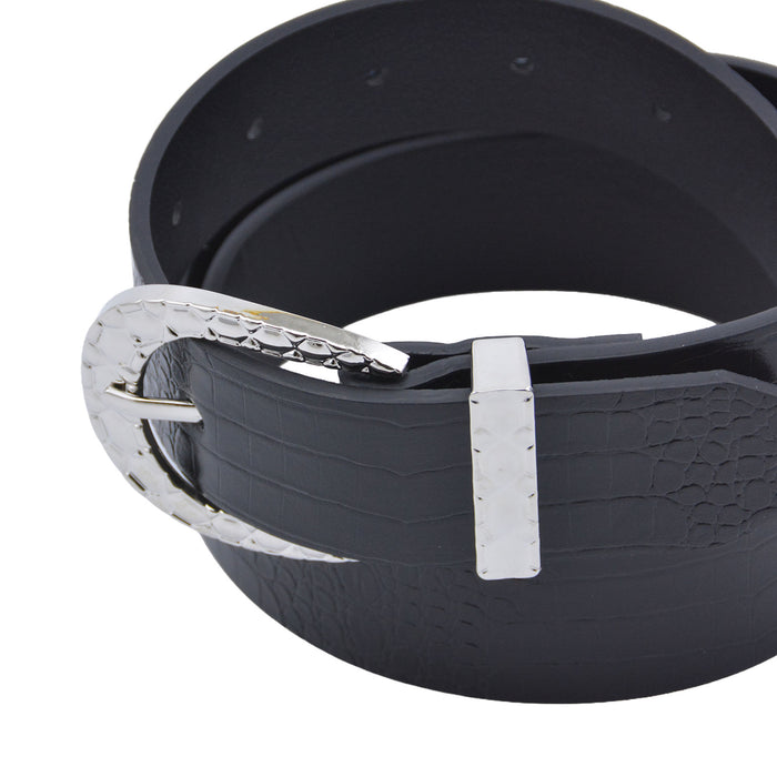 Cinturon sintetico negro plateado texturizado 4136-1